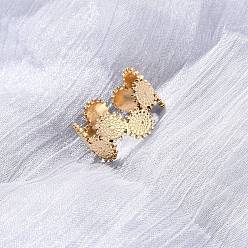 Настоящее золото 18K 304 открытые манжеты из нержавеющей стали для женщин, цветок, ионное покрытие (ip), реальный 18 k позолоченный, 11.5 мм, размер США 7 1/4 (17.5 мм)