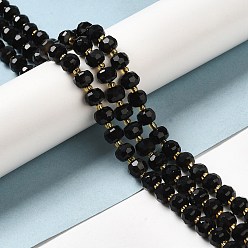 Black Onyx Natural Black Onyx(Dyed & Heated) Beads Strands, with Seed Beads, Faceted Rondelle, 7~8x5~6mm, Hole: 1mm, about 45~46pcs/strand, 14.57''~14.96''(37~38cm)