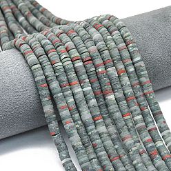 Гелиотроп Природные африканские гелиотроп бисер пряди, матовые, дисковые бусы, Heishi бусы, 6~6.5x1~1.5 мм, отверстие : 0.9 мм, о 242~244 шт., 15.16~15.35 дюйм (38.5~39 см)