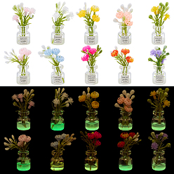 (52) Непрозрачная лаванда 20шт. 10цветные светящиеся смоляные цветочные украшения для подставки, со стеклянной вазой и эмалью, аксессуары для кукольного домика с микро-ландшафтом, притворяясь опорными украшениями, светится в темноте, разноцветные, 24~26x16x43.5~50.5 мм, 2 шт / цвет