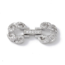 Платина Реечное покрытие латунь микро паве прозрачный кубический цирконий складные застежки, без кадмия и без свинца, долговечный, платина, 29 мм, застежка: 19.5x12.5x4.5