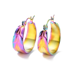 Rainbow Color Ионное покрытие (ip) 304 толстые серьги-кольца из листа нержавеющей стали для женщин, Радуга цветов, 20.5x19.5x8 мм, штифты : 0.5 мм