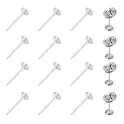 Stainless Steel Color 304 Stainless Steel Stud Earrings Findings, with Ear Nuts, Stainless Steel Color, 600pcs/box