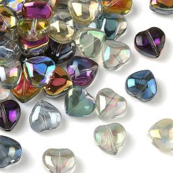 (52) Непрозрачная лаванда Гальваническая стеклянная бусина, со серебряным покрытием, сердце, разноцветные, 10x10x5 мм, отверстие : 1 мм