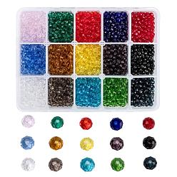 (52) Непрозрачная лаванда Стеклянные бусины, граненые, рондель, разноцветные, 4x3 мм, отверстие : 0.4 мм, 15 цветов, 200 шт / цвет, 3000 шт / коробка