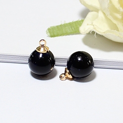 Черный Стеклянные подвески с эфирным маслом, с золотистой петлей, круглые, чёрные, 8 мм