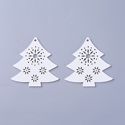 White Poplar Wood Pendants, Dyed, Christmas Tree, White, 67x65.5x3mm, Hole: 3mm