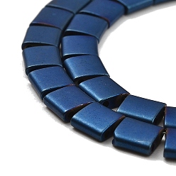 Blue Plated Electroplated Frosted Non-magnetic Synthetic Hematite Beads Strands, Square, 2-Hole, Blue Plated, 5x5x2mm, Hole: 0.8mm, about 74pcs/strand, 15.75 inch(40cm)