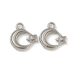 Нержавеющая Сталь Цвет Не тускнеющие 304 подвески из нержавеющей стали, луна со звездным шармом, цвет нержавеющей стали, 13.5x12.5x2.5 мм, отверстие : 2 мм