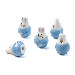 Светло-Голубой Фарфоровые бусины ручной работы, кролик, яркие глазированный фарфор, Небесно-голубой, 24.5x15.5x15.5 мм, отверстие : 2.5 мм