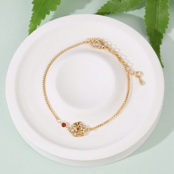 January Carnation Браслеты на день матери из латуни с микропаве из кубического циркония с цветочным звеном, цепочка-коробка ювелирные изделия для женщин, реальный 18 k позолоченный, январь гвоздика, 7-1/8 дюйм (18 см), 56 удлинительная цепь мм, Кулон : 9.5x13x2 мм