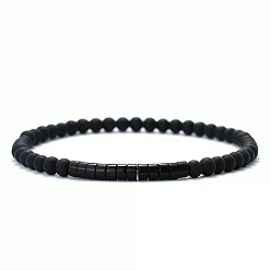 Black Onyx Pulseras elásticas con cuentas redondas de ónix negro esmerilado (teñido y calentado) y cuentas de heishi en forma de disco para mujeres y hombres., 4 pulgada (7.09 cm) ~ 18 pulgada (7.48 cm)