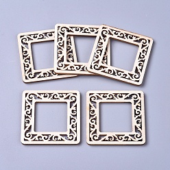 Floral White Poplar Wood Linking Rings, Laser Cut Wood Shapes, Square, Floral White, 49x49x2.5mm, Inner Diameter: 27x27mm