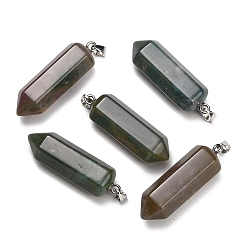 Indian Agate Natural Indian Agate Pendants, Hexagon Charms, with 304 Stainless Steel Snap on Bails, Stainless Steel Color, 49~51x13~14x15~16mm, Hole: 7.5x4mm