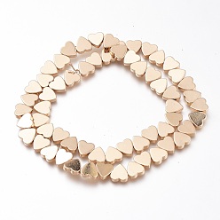 Светло-Золотое Покрытие Немагнитные синтетический гематит бисер пряди, гальваническое покрытие (сохранение цвета 1 год), сердце, свет позолоченные, 8x8x2 мм, отверстие : 1 мм, около 50 шт / нитка, 16.54 дюйм (42 см)