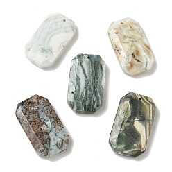 Rectangle Natural Indian Green Line Jasper Pendants, Geometric Charms, Faceted, Rectangle, 35~36x20~21x6.5~7mm, Hole: 1.4~1.5mm