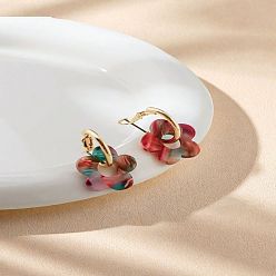 Малиновый Железные серьги-кольца с акриловыми подвесками, цветок, золотые, малиновый, 20 мм