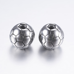 Античное Серебро 316 бусины из хирургической нержавеющей стали, футбол / футбольный мяч, античное серебро, 10x9 мм, отверстие : 2 мм