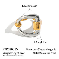 Chapado en Oro Real & Color de Acero Inoxidable 304 brazaletes abiertos de acero inoxidable para mujer, oval, Chapado en oro real y color acero inoxidable., 18 mm, diámetro interior: 17.2 mm