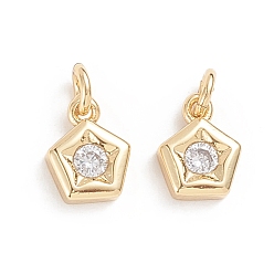 Golden Brass Micro Pave Cubic Zirconia Pendants, with Jump Ring, Long-Lasting Plated, Star, Clear, Golden, 8x6.8x2.5mm, Hole: 2.5mm