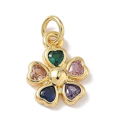 Разноцветный Латунные микро проложить кубического циркония подвески, , стойки покрытие, долговечный, без кадмия и без свинца, реальный 18 k позолоченный, красочный, 13.5x11x3 мм, отверстие : 3.5 мм