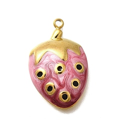 Темно-Розовый 304 нержавеющей стальной эмали подвески, клубничное очарование, реальный 18 k позолоченный, темно-розовыми, 21x13.5x4 мм, отверстие : 1.5 мм