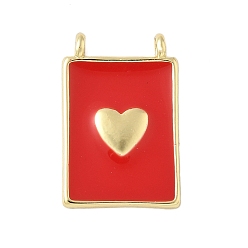 Красный Латунь эмаль подвески, прямоугольник с подвеской в виде сердца, без свинца и без кадмия, долговечный, стойки покрытие, реальный 18 k позолоченный, красные, 17x11.5x2 мм, отверстие : 1.4 мм
