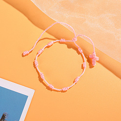 Pink Браслеты из переплетенных бусин из нейлонового шнура, Браслеты из четок для пары друзей, розовые, 6-1/4~11-3/4 дюйм (16~30 см)