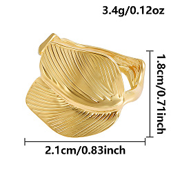 Настоящее золото 18K 304 открытые кольца-манжеты из нержавеющей стали для женщин, лист, реальный 18 k позолоченный, 18 мм, внутренний диаметр: 21 мм