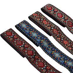 (52) Непрозрачная лаванда 4 пучки 4 цвета плоская этническая поликоттоновая лента с вышитыми цветами, для упаковки подарков, партийные украшения, разноцветные, 2 дюйм (51 мм), около 2 ярдов / пачка, 1 комплект / цвет