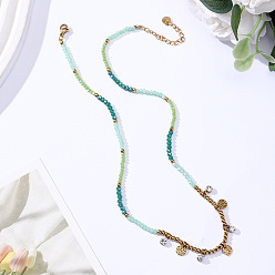 Темный Голубой Бохо 304 подвеска из нержавеющей стали с кристаллами, стразами и кисточкой из стеклянных бусин для женщин, золотые, темные голубые, 16.54 дюйм (42 см)