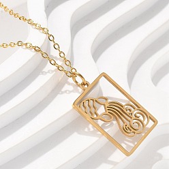 Водолей 304 ожерелье нержавеющей стали, реальный 18 k позолоченный, выдолбить квадратную пластину с изображением двенадцати созвездий, Водолей, 17.76 дюйм (45.1 см)