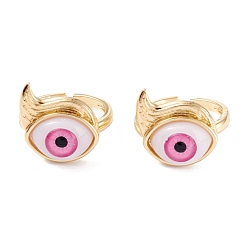 Pink Messing Manschettenringe, offene Ringe, mit Harzkügelchen, langlebig überzogen, echt 18 k vergoldet, bösen Blick, rosa, 3 mm, Innendurchmesser: 17 mm