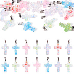 Cross 15 шт. подвески из светящейся смоляной пайетки, с защелкой из нержавеющей стали на поручнях, крестик, 27.5x17x4.5 мм, отверстие : 7.5 мм