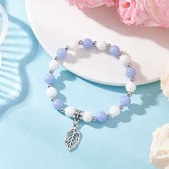 Смешанные камни Браслеты с подвесками из листового сплава, Браслеты из круглых бусин из натуральных и синтетических смешанных драгоценных камней для женщин, внутренний диаметр: 2 дюйм (5.2 см)