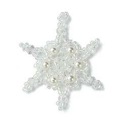 Белый Рождественские бусины бисерные подвески, подвески в виде снежинок, белые, 41x4 мм, отверстие : 3 мм