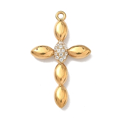 Настоящее золото 18K 304 из нержавеющей стали с горный хрусталь подвески, крест прелести, ионное покрытие (ip), реальный 18 k позолоченный, 27x16x3 мм, отверстие : 1.2 мм