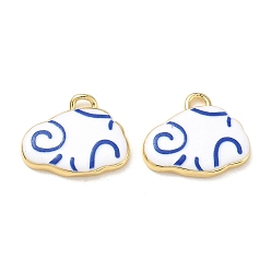 Blue Printed Brass Pendants, Cloud with Stripe Pattern Charms, Rack Plating, Long-Lasting Plated, Lead Free & Cadmium Free, Real 18K Gold Plated, Blue, 18x22x3.5mm, Hole: 3x2mm