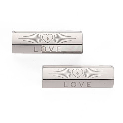 Нержавеющая Сталь Цвет 304 из нержавеющей стали бусы, со стразами, шестиугольная призма со словом любовь, цвет нержавеющей стали, 25.5x9x8 мм, отверстие : 1.6 мм