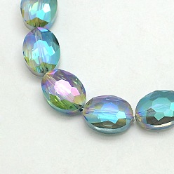 Бирюза Граненый Electroplate стекло овальные бусины нити, радуги цвет покрытием, бирюзовые, 12x9x5 мм, отверстие : 1 мм, около 60 шт / нитка, 28.3 дюйм