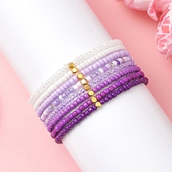 (52) Непрозрачная лаванда 8шт. стеклянные бусины эластичные браслеты для женщин, круглые, с латунным, градиент цвета, разноцветные, бусина : 3~3.5 mm, внутренний диаметр: 2.24~2.28 дюйм (5.7~5.8 см)