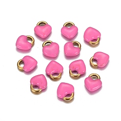 Pearl Pink Ion Plating(IP) 304 Stainless Steel Charms, Enamelled Sequins, Heart Lock, Golden, Pearl Pink, 11x9.5x3.5mm, Hole: 2.5x4mm