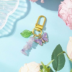 Аметист Подвесные украшения из натуральной лавандовой аметистовой крошки, с бабочкой из эмалевого сплава и поворотными застежками, 63.5 мм