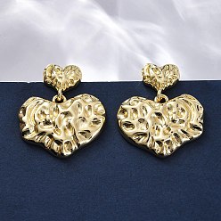 Настоящее золото 18K Кованые латунные серьги-гвоздики в форме сердца, без свинца и без кадмия, долговечный, стойки покрытие, реальный 18 k позолоченный, 29.5x25 мм
