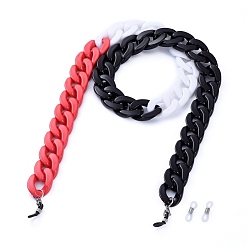 Colorful Eyeglasses Chains, Neck Strap for Eyeglasses, with Opaque Acrylic Curb Chains, 304 Stainless Steel Lobster Claw Clasps and Rubber Loop Ends, Colorful, 31.1 inch(70.9cm)
