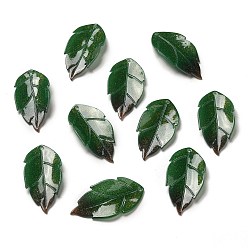 Green Acrylic Pendants, Leaf, Green, 30~31x15~16x3~4mm, Hole: 1~1.4mm