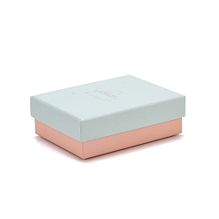 Pale Turquoise Cardboard Jewelry Boxes, with Black Sponge Mat, for Jewelry Gift Packaging, Rectangle with Word, Pale Turquoise, 9.3x7.3x3.25cm