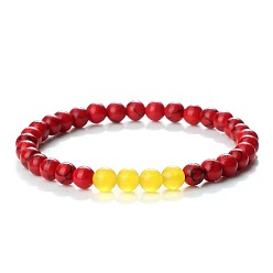 Смешанные камни Женские браслеты из круглых бусин из синтетической окрашенной бирюзы и натурального цитрина, внутренний диаметр: 2-3/8 дюйм (6 см)