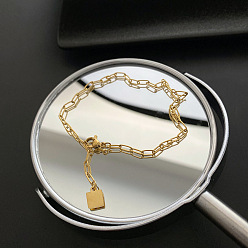 Rectangle 304 браслеты из нержавеющей стали с латунными подвесками, золотые, прямоугольные, 7-7/8 дюйм (200 мм)