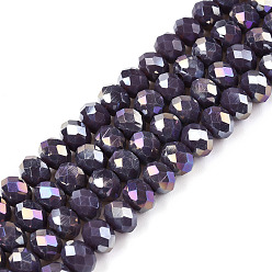 Фиолетовый Стеклянные бусины с гальваническим покрытием , непрозрачный сплошной цвет, с покрытием AB цвета, граненые, рондель, фиолетовые, 6x5 мм, отверстие : 1 мм, около 80~85 шт / нитка, 38~40 см